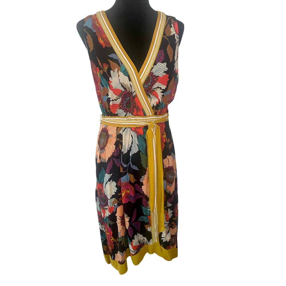 Anthropologie Maeve Boho Chic Sundress  Floral Faux Wrap V-Neck Tie Belt Party